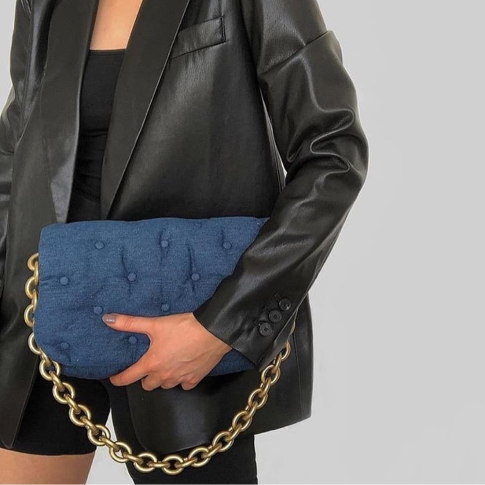 Zara Quilted Denim Shoulder Bag NWT - Picture 2 of 16